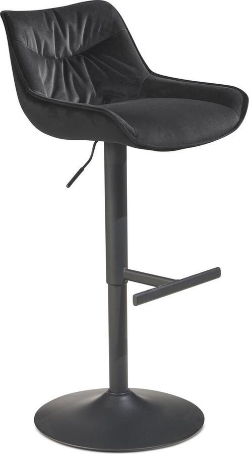 Rootz Living Rootz Velvet Barkruk Zwarte Keukenkruk Moderne Bistrostoel 360° Draaibaar Verstelbare Hoogte Comfortvulling 45cm x 55cm x 86-106cm