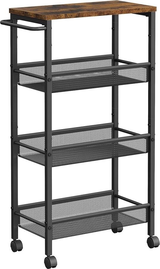 Rootz Living Rootz Vintage Brown-Black Trolley Cart Chipboard Steel Storage Cart Rolling Organizer 22cm x 45.5cm x 77cm Lightweight Durable Easy Assembly