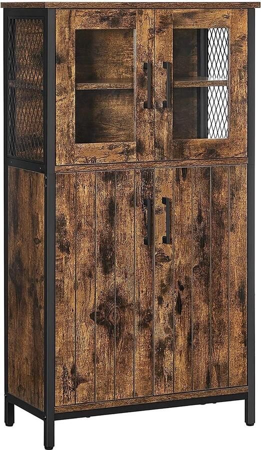 Rootz Living Rootz Vintage bruin-zwarte opbergkast spaanplaat staal glas hoge kast vitrinekast 30 kg capaciteit bovenste plank 5 kg per plank capaciteit 60 cm x 30 cm x 108 cm - Foto 2