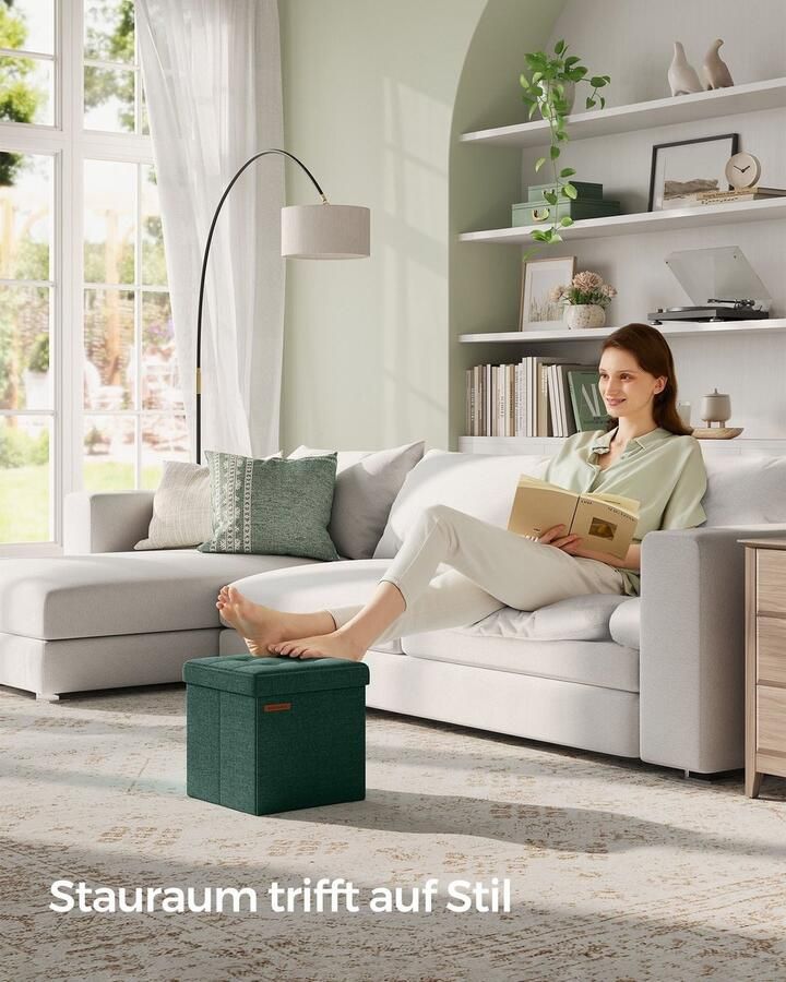 Rootz Living Rootz Vintage Groene Zitkist Opbergpoef Voetensteun MDF Imitatielinnen 25D Schuim 30cm x 30cm x 30cm 1 6kg 130kg Capaciteit - Foto 2