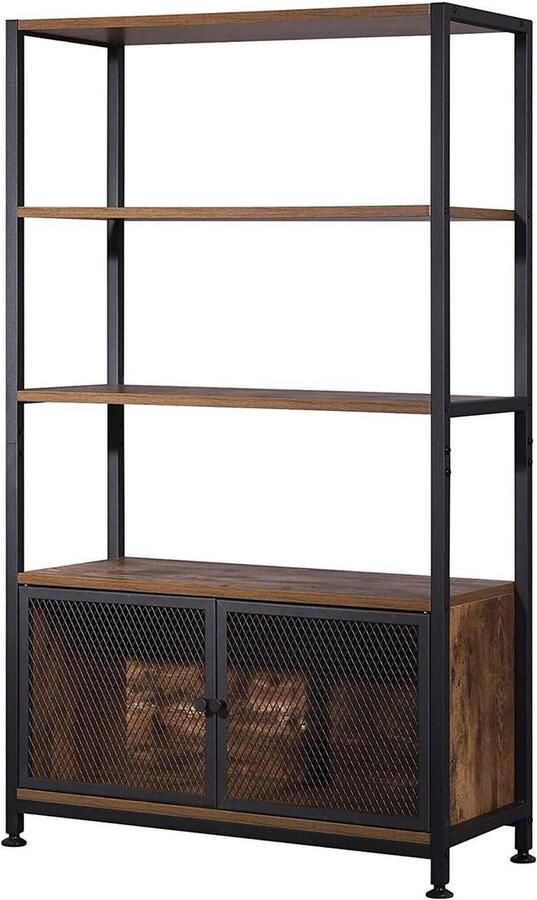 Rootz Living Rootz Vintage staande plank opbergkast boekenkast met gaasdeuren ruim veelzijdig duurzaam zwart metaal en hout 30 cm x 121 cm x 70 cm
