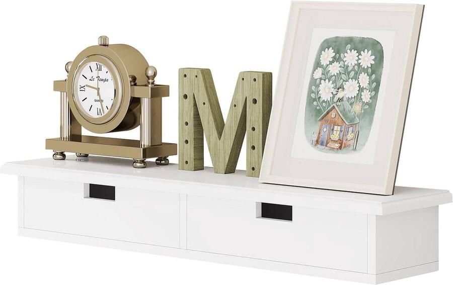 Rootz Living Rootz Wandplank met 2 Laden Zwevende Plank Wandorganizer MDF-panelen Uitgesneden handgrepen Waterafstotend 64cm x 10cm x 15cm