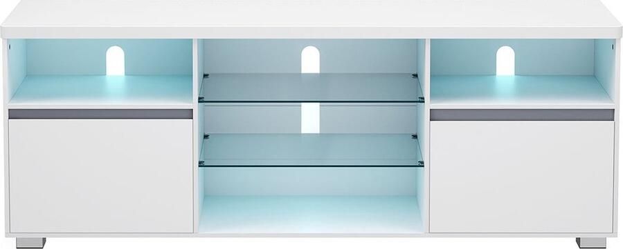 Rootz Living Rootz Witte TV-standaard Entertainmentcentrum Mediaconsole Spaanplaat Gehard glas 40 cm x 160 cm x 60 cm 37 2 kg 40 kg maximale belasting tafelblad 90 kg maximale totale belasting