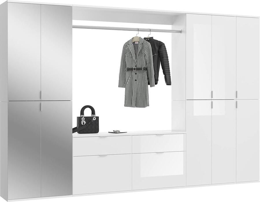 Rootz Living Rootz Wood Systematic Garderobe Hoogglans wit materiaal Schoenen- en tassenopslag 273 cm x 193 cm Duurzame FSC-gecertificeerde ie