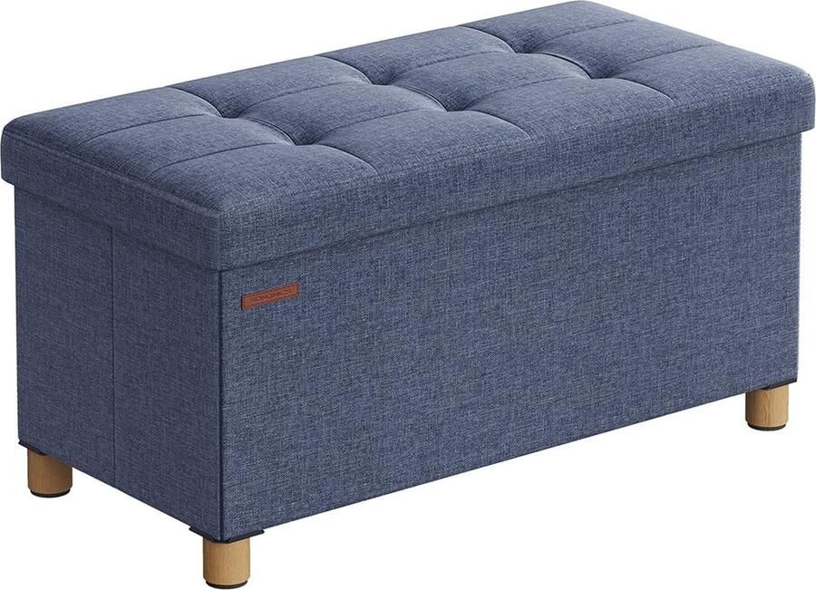 Rootz Living Rootz Zitkist Opbergkist Licht Denim Blauw Linnen Poef Met schuim gevoerde bank MDF Opbergkist 38cm x 76cm x 40cm 77L capaciteit 300kg laadvermogen