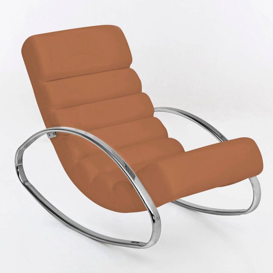 Rootz Living Rootz Lounge stoel Schommelstoel Relax fauteuil Ergonomisch Relax stoel Wit Bruin Kunstleer Metaal