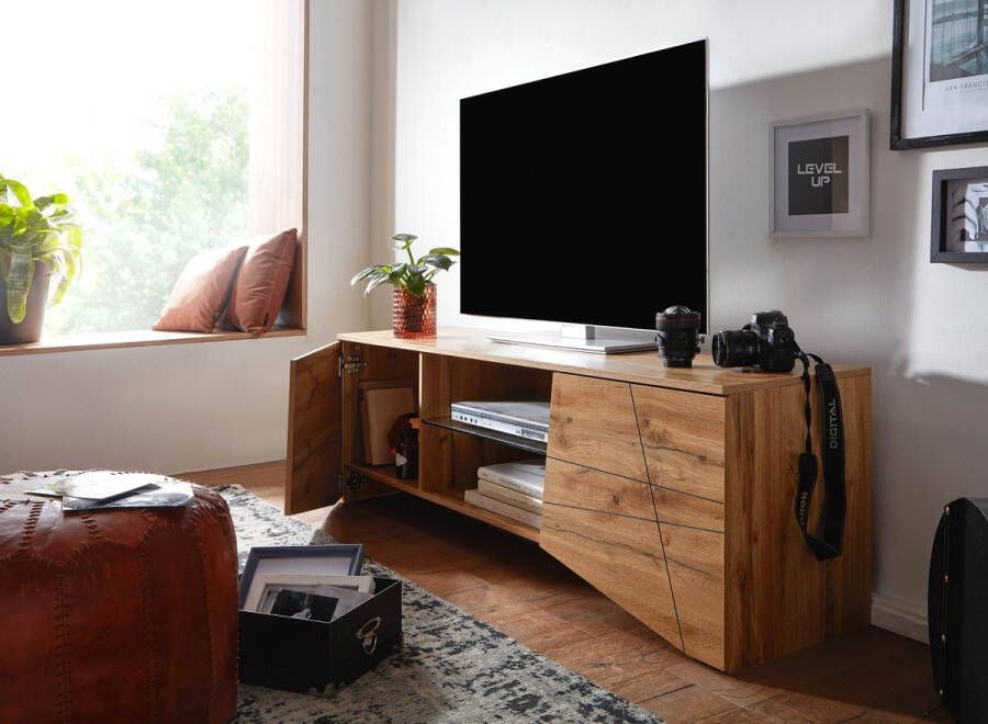 Rootz Living Rootz lowboard hout eiken decor 160x50x40 cm Tv-dressoir met twee deuren Design Tv-meubel hoog Tv-meubel modern Tv-dressoir woonkamer