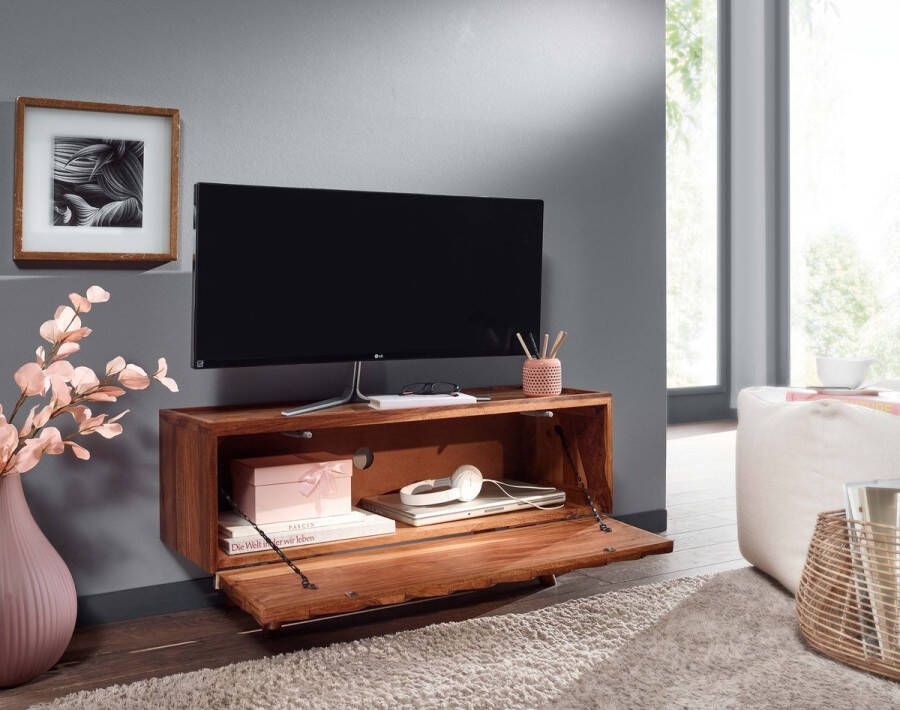 Rootz Living Rootz lowboard massief sheesham hout 92x44x35 cm TV dressoir met vouwdeur Design TV meubel hoog TV meubel TV meubel modern TV dressoir woonkamer