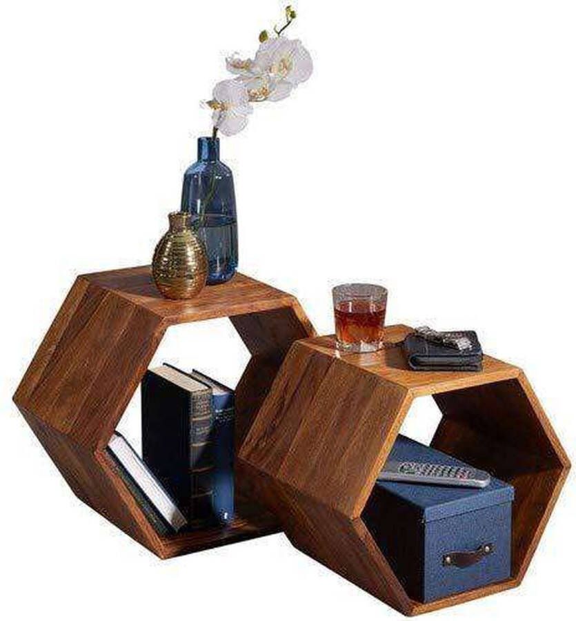 Rootz Living Rootz Massif Houten bijzettafels Kleine banktafel set van 2