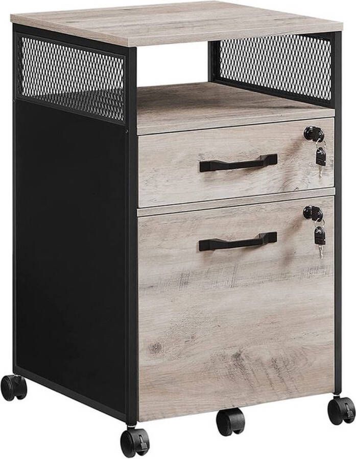 Rootz Living Rootz Mobiele Kast Archiefkast Mobiele Container Afsluitbare Mobiele Container Afsluitbare Kast Spaanplaat Staal Greige Zwart 44 x 42 x 69 cm