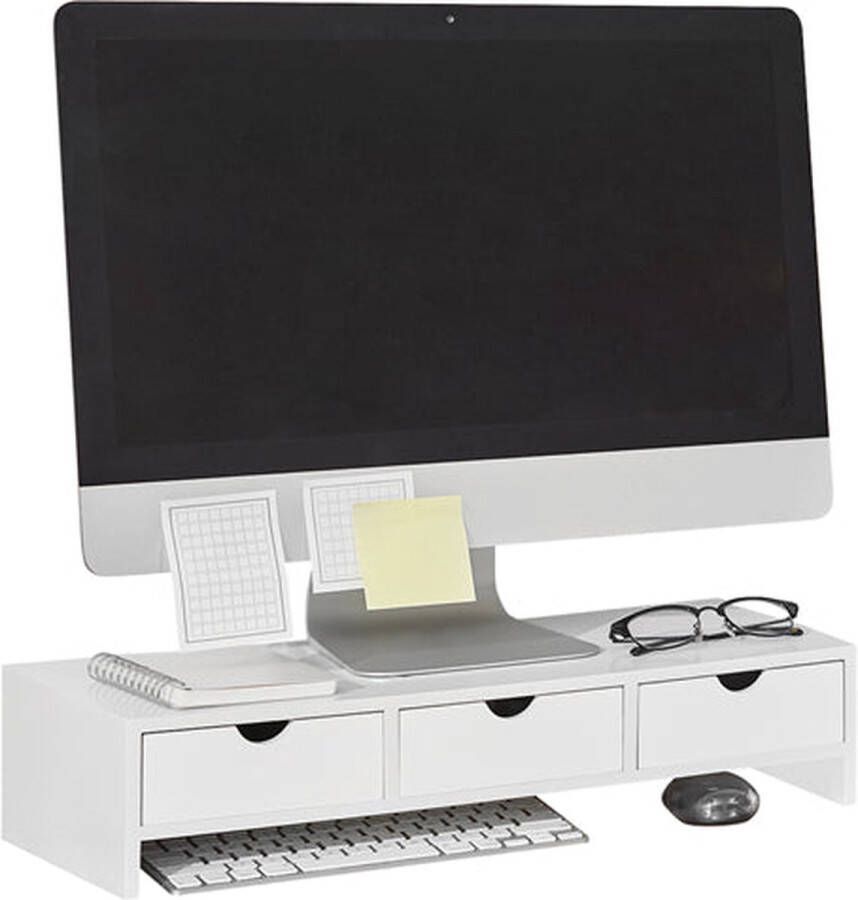 Rootz Living Rootz Monitor Stand with Drawers Screen Riser Desk Organizer Display Lift Workspace Elevator Desktop Storage Screen Stand White 51x12x25cm