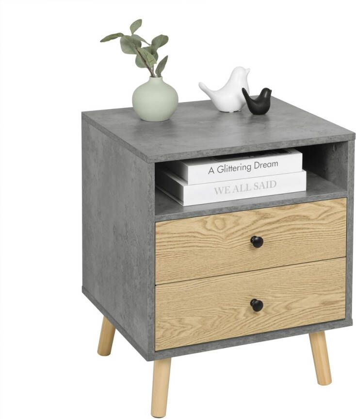 Rootz Living Rootz Nachtkastje Bijzettafel Slaapkamermeubilair Accenttafel Grijs+Licht Eiken 45x56x40cm