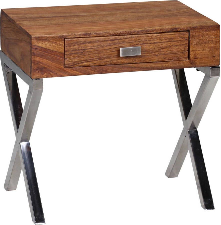 Rootz Living Rootz Nachtkastje Dressoir Massief Hout Lade Bruin Zilver Industrieel Chroom