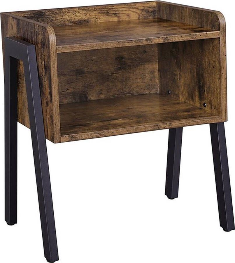 Rootz Living Rootz Nachtkastje Industriële Stijl Nachtkastje Met Groot Vak Nachtkastje Stijlvolle Nachtkastje Ruimtebesparend Spaanplaat Staal Vintage Bruin-zwart 42 x 52 x 35 cm (B x H x D)