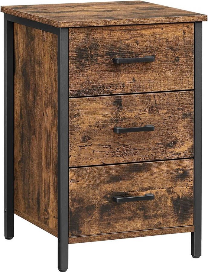 Rootz Living Rootz Nachtkastje ladekast bijzettafel 3 lades industrieel bruin zwart bewerkt hout metaal 40 x 40 x 60 cm