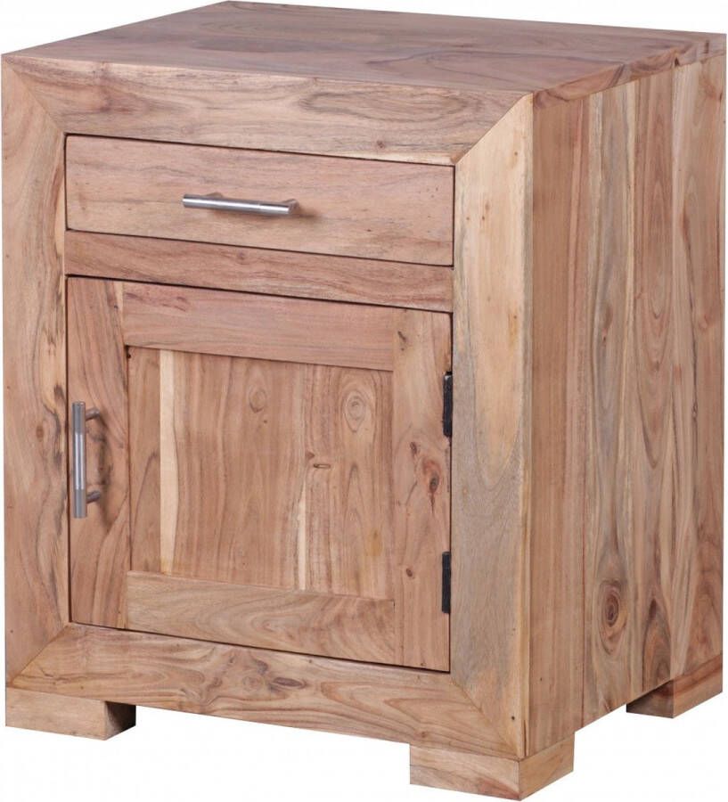 Rootz Living Rootz nachtkastje massief hout acacia design nachtkastje 60 cm met lade en deur nachtkastje voor boxspringbed