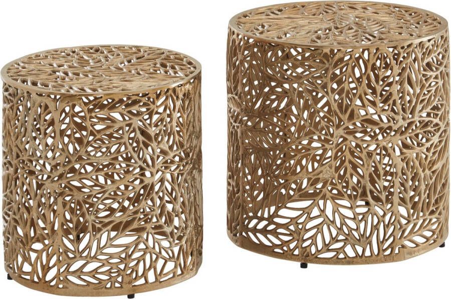 Rootz Living Rootz Nesting Tables Set van 2 Goud Aluminium Modern Design met Bloemenpatroon Metalen Ronde Salontafel voor Woonkamer
