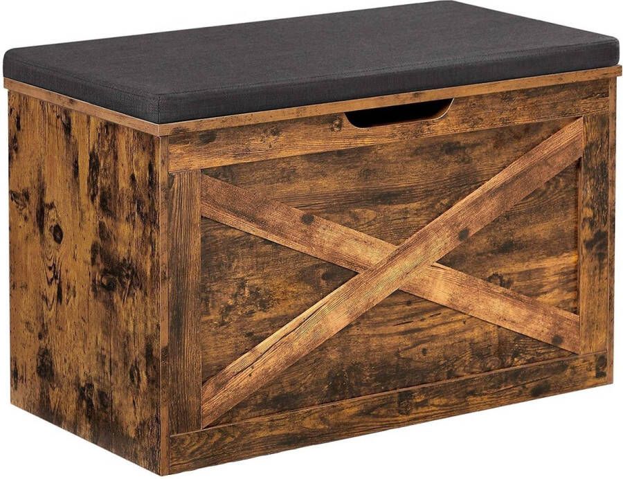Rootz Living Rootz Opbergbox Schoenenbank Zitkist Bekleding Vintage Industrieel Bruin Grijs Bewerkt Hout 76 x 40 x 48 cm