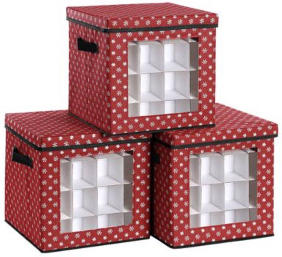 Rootz Living Rootz Opbergdozen Kerstballen Set Van 3 Opvouwbaar 64 Vakken Per Doos Rood 30 5 x 30 5 x 30 5 cm