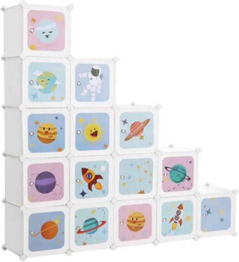 Rootz Living Rootz Opbergdozen Opbergkast Kinderkamer 16 Kubussen Kunststof Wit Speels Design 123 x 31 x 123 cm