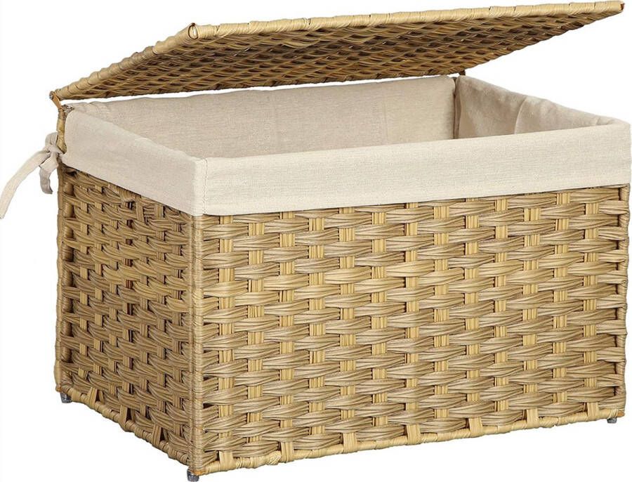 Rootz Living Rootz Opbergmand Opbergbox Polyrotan 65 L Deksel Handvatten Katoenen Zak Geweven Naturel 55 5 x 34 x 34 cm