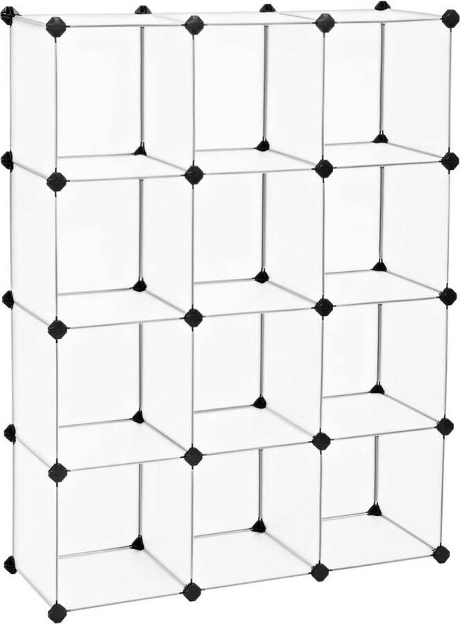 Rootz Living Rootz Opbergrek Compartimentenkast Kunststof Plankensysteem Verstelbaar Wit Transparant 93 x 31 x 123 cm