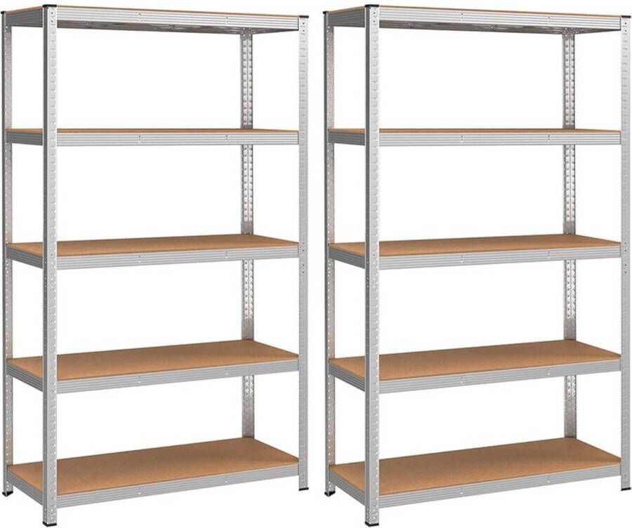 Rootz Living Rootz Opbergrek Kelderplanken Set Van 2 Kelderplanken Staande Planken 5 Planken Opslagrekken Opbergkelderplanken Met 5 Planken Zilver 60 x 120 x 200 cm