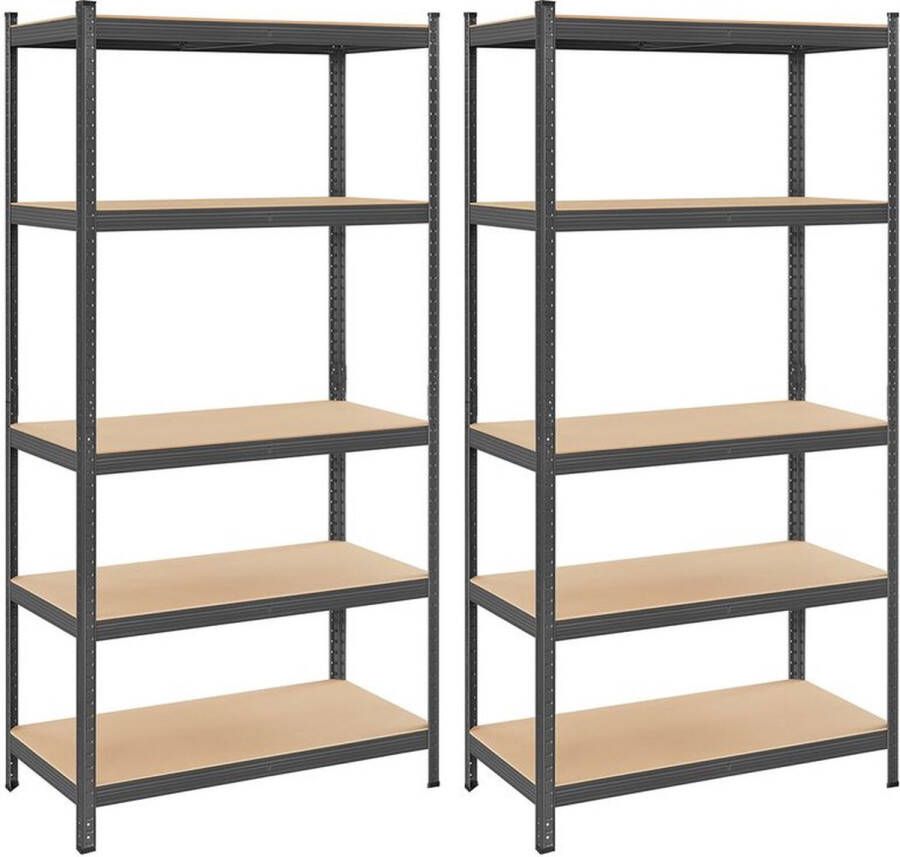 Rootz Living Rootz Opbergrek Set Van 2 Opbergrekken Staande Planken 5 Planken Opbergrekken Met 5 Planken Grijs 50 x 100 x 200 cm