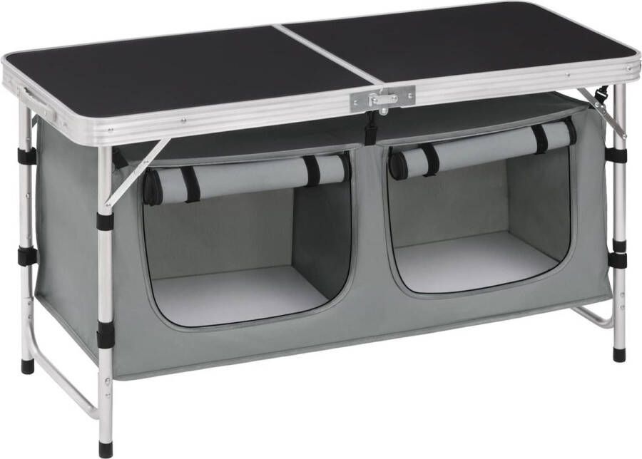 Rootz Living Rootz Opvouwbare Campingtafel Draagbaar Picknickbureau Eetoppervlak Buiten Inklapbare Tuinstandaard Mobiel Evenementenstation Reisbuffettafel Zwart+Grijs 47 x 120 cm