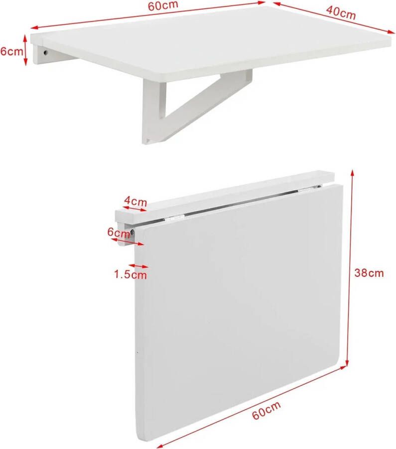 Rootz Living Rootz- Opvouwbare wandgemonteerde neerklapbare tafel- Computerbureau Kindertafel Bureau- Keukeneettafel