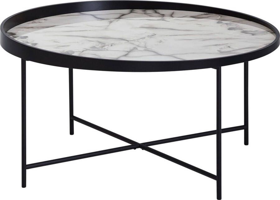 Rootz Living Rootz Ossinning Salontafel Ronde Salontafel Marmer Zwart Ø 76 cm Wit Bijzettafel