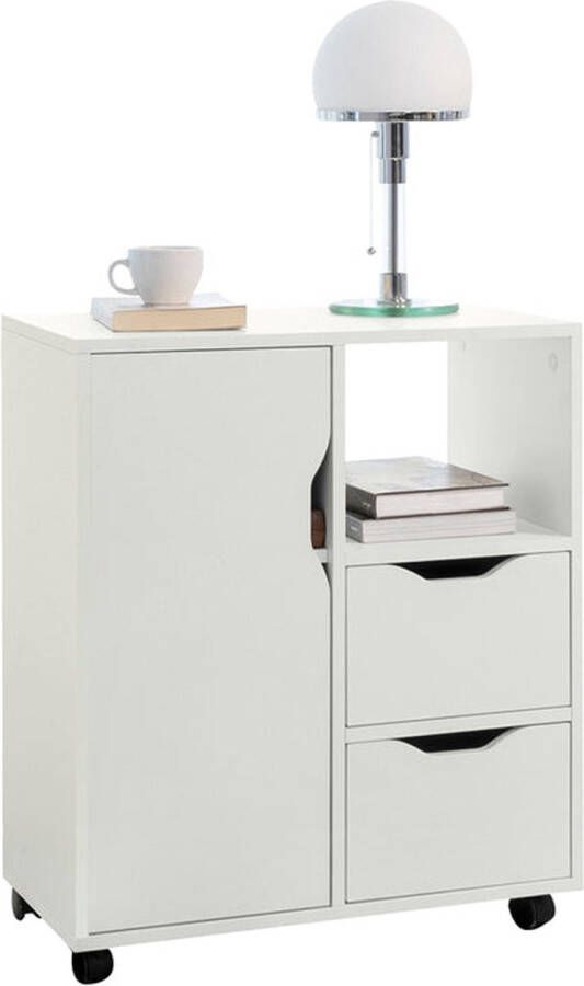Rootz Living Rootz Printer Table with Drawer Office Storage Unit Workspace Organizer Document Holder Stationery Cabinet Portable Desk Accessory White 60x70x35cm