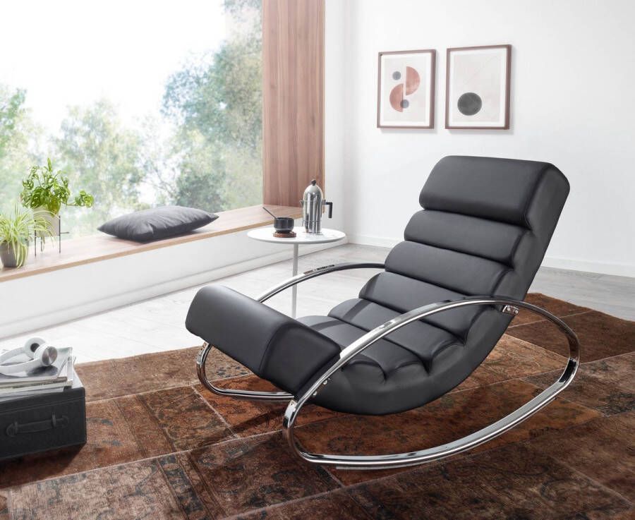 Rootz Living Rootz Relax Lounger Design Fauteuil met Armleuningen Moderne TV Schommelstoel Zwart Kunstleer 61x81x111 cm