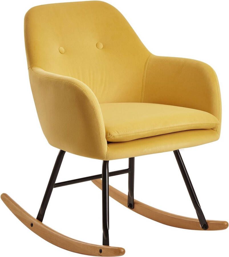 Rootz Living Rootz rocchair geel 71x76x70cm design relaxstoel fluweel hout Rocchair met frame Gestoffeerde relaxstoel rocchair Moderne rocchair fauteuil