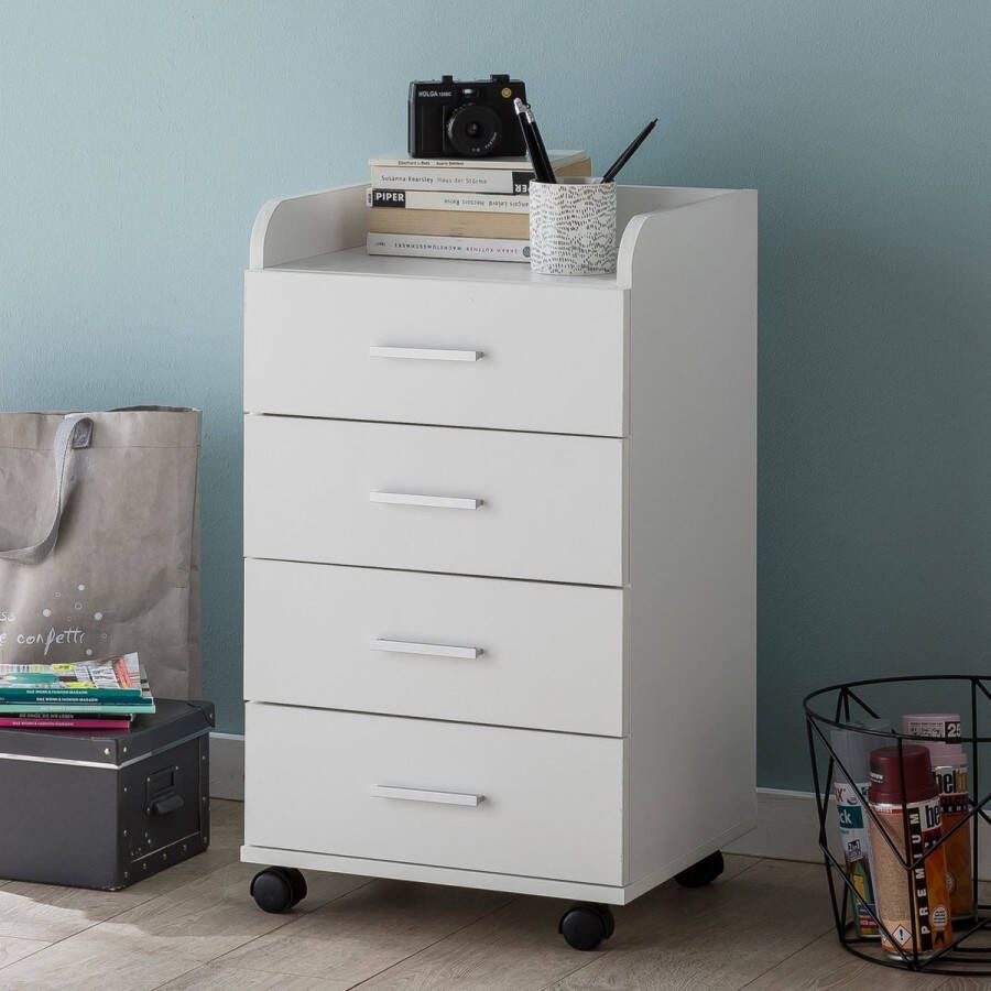 Rootz Living Rootz rolcontainer 40 x 70 5 x 33 cm wit Bureaucontainer Rolkast 4 lades Moderne ladekast met wielen Standcontainer Kantoorcontainer Zijcontainer