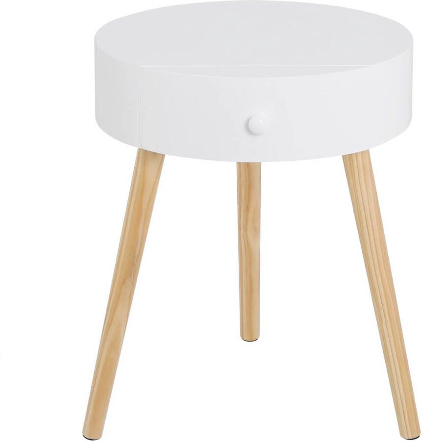 Rootz Living Rootz Rond Nachtkastje Bijzettafel Accentmeubilair Slaapkamerstandaard Opbergmeubel Wit 38x47x38 cm