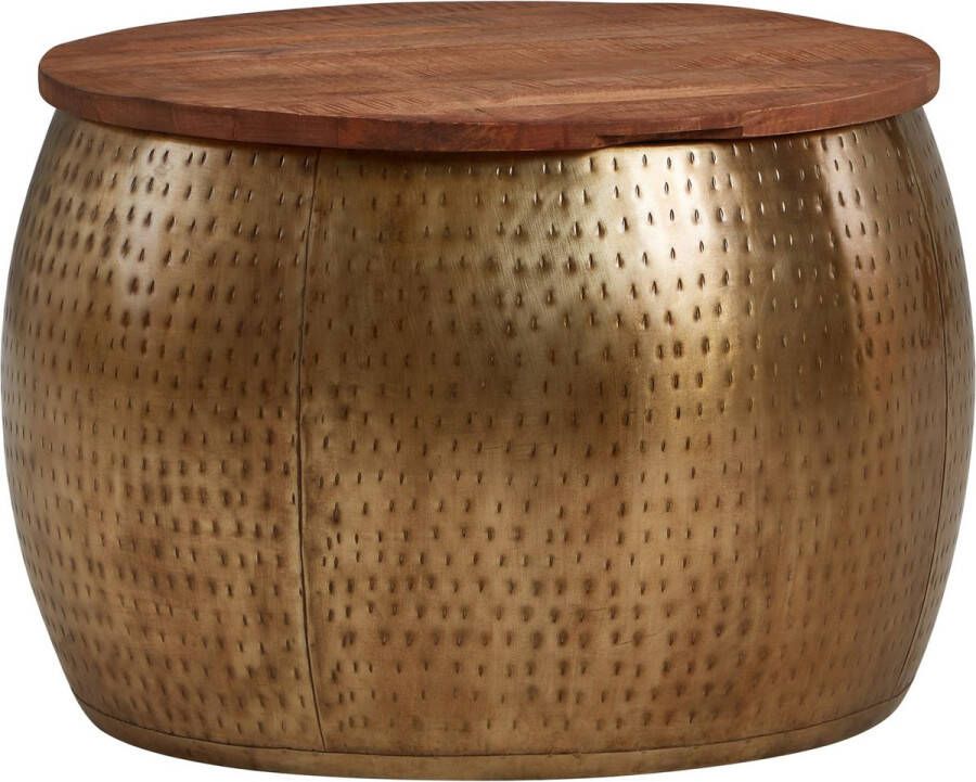 Rootz Living Rootz Ronde Salontafel Opbergruimte Afneembaar blad Modern design Goud Mangohout & Metaal 60x60x40 cm