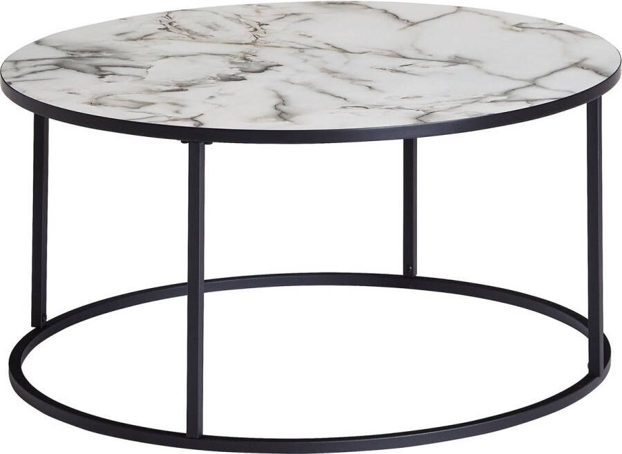 Rootz Living Rootz salontafel rond 80x40x80 cm met marmer look wit Woonkamertafel met zwart metalen onderstel Moderne decoratieve tafel