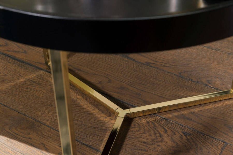 Rootz Living Rootz salontafel 58-5x42x58-5cm zwart goud salontafel metaal rond Design retro salontafel modern Kleine loungetafel met metalen onderstel Ronde dienbladtafel met houten plaat