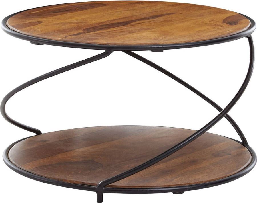 Rootz Living Rootz salontafel 58x58x35 cm massief sheesham hout metalen salontafel rond Design woonkamertafel salontafel massief Kleine tafel bijzettafel woonkamer modern met opbergruimte