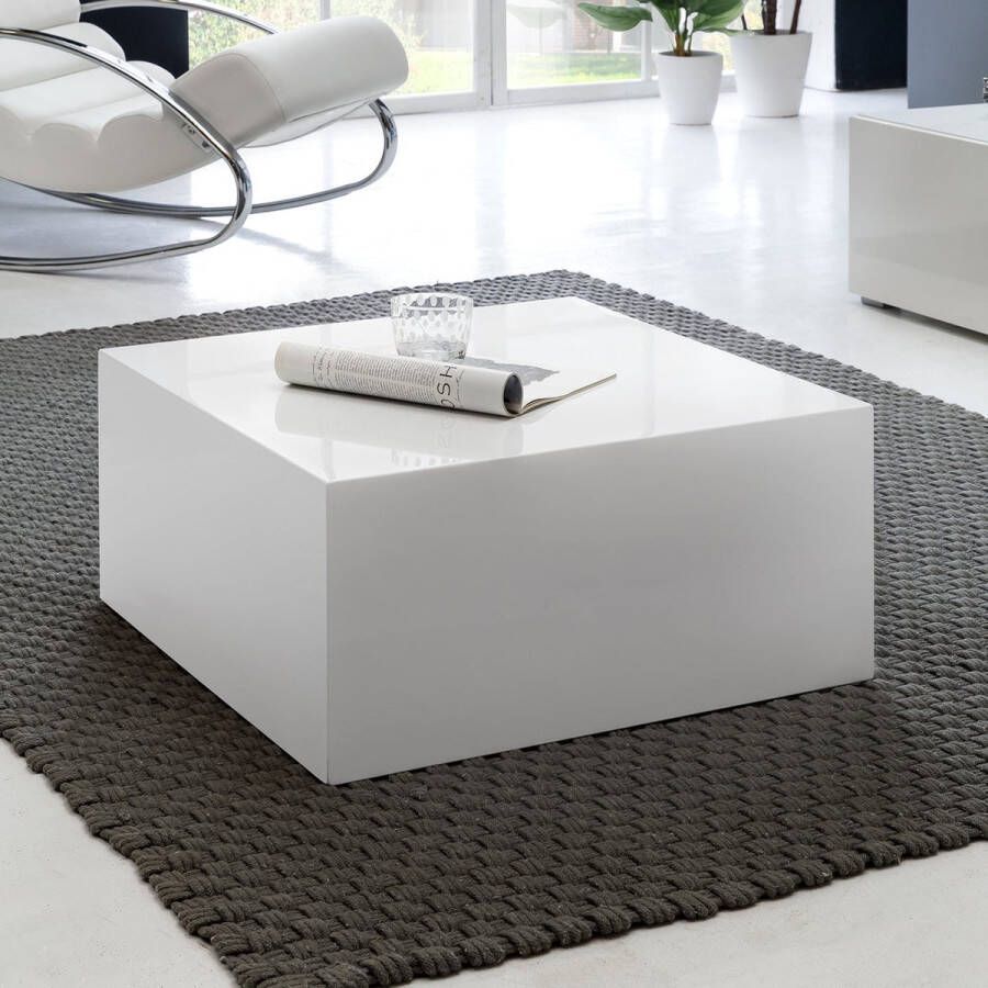 Rootz Living Rootz salontafel 60 x 60 x 30 cm hoogglans MDF wit gelakt Design woonkamertafel Cube vierkant Lounge bijzettafel kubusvorm