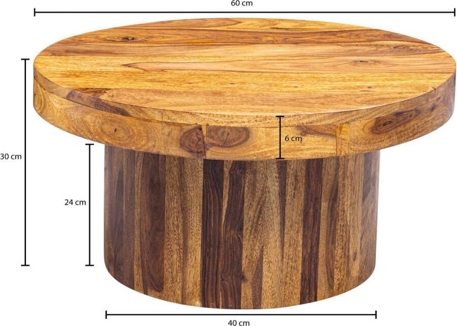 Rootz Living Rootz salontafel 60x30x60 cm Sheesham massief houten salontafel Design woonkamertafel rond Salontafel bruin Tafel woonkamer