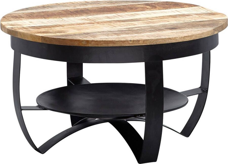 Rootz Living Rootz salontafel 60x34x60 cm Mango massief hout metaal Industrieel zwart rond Salontafel Woonkamertafel massief Kleine tafel salontafel woonkamer