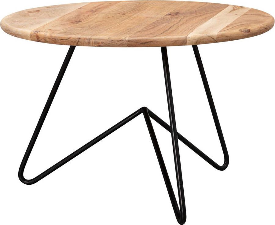 Rootz Living Rootz salontafel 60x39 5x60 cm acacia massief hout metalen salontafel Design salontafel rond Massieve salontafel Kleine tafel woonkamer