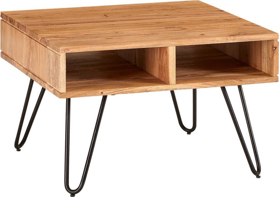 Rootz Living Rootz salontafel 60x40x60 cm acacia massief hout metalen design salontafel hoekig Houten tafel met opbergruimte Salontafel hout vierkant bruin