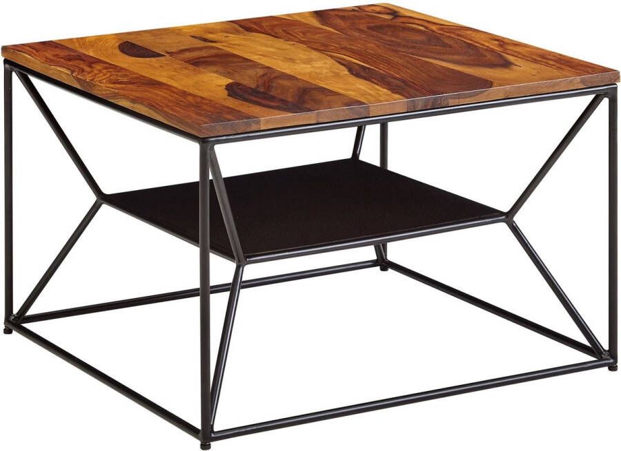 Rootz Living Rootz salontafel 60x60x40 cm massief sheesham hout metalen salontafel Industriële salontafel met opberger Loungetafel met opbergvak Salontafel bijzettafel Vierkant