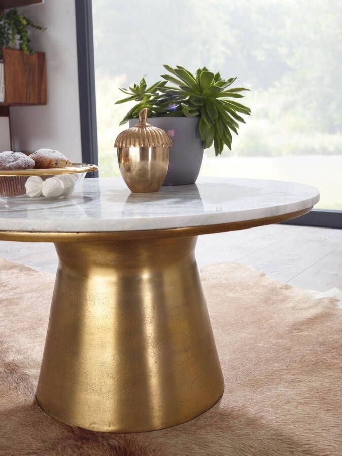 Rootz Living Rootz salontafel echt marmer wit 60x60x34 cm salontafel metaal goud Design salontafel rond Kleine salontafel Modern Bijzettafel woonkamer