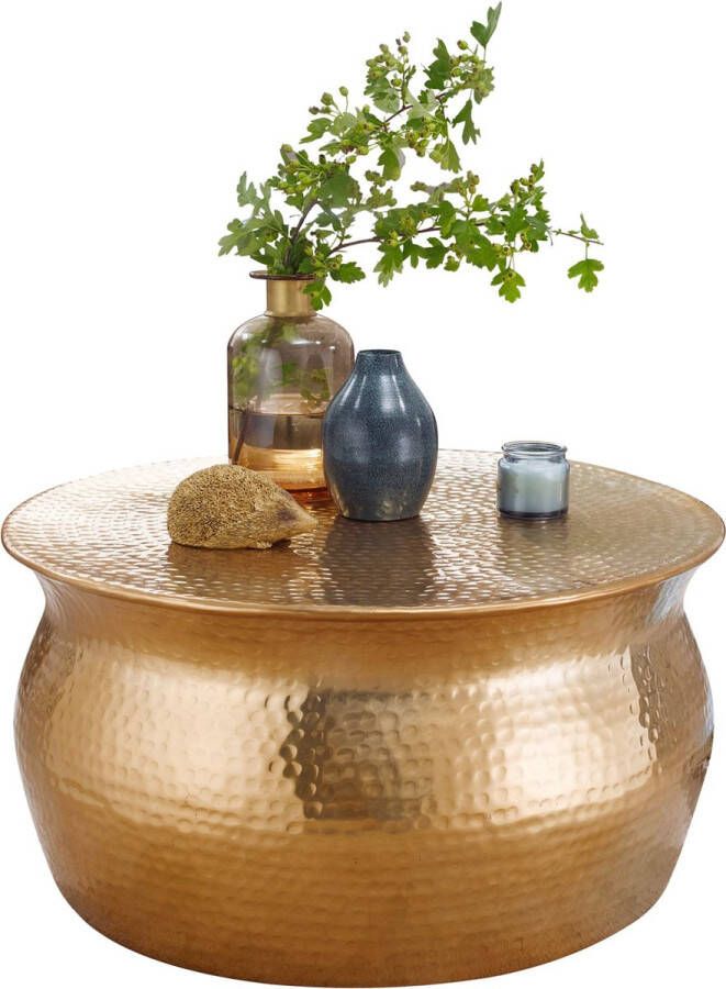 Rootz Living Rootz salontafel 60x30-5x60 cm aluminium goud bijzettafel oosters rond Plat gehamerde salontafel metaal Design woonkamertafel modern Loungetafel indian stub table small