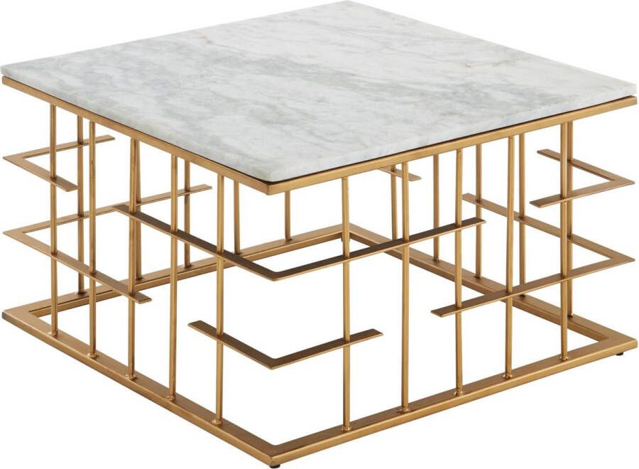 Rootz Living Rootz Salontafel Goud Metaal Modern Design Kleine Vierkante Woonkamertafel Wit Marmer 55x55x35 cm