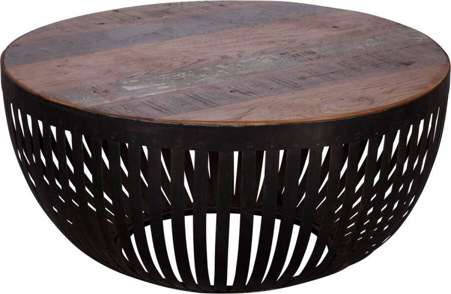 Rootz Living Rootz salontafel 70x33x70 cm hout metaal woonkamertafel Industrieel Draadmandtafel woonkamer Salontafel met metalen onderstel Club Table Lounge Table Design Stubentisch rond